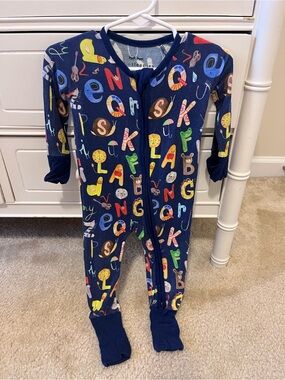 Little Sleepies Navy Alphabet Footed One-Piece with Multicolor Letters